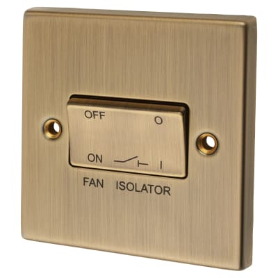 Knightsbridge 10A 1 Gang Square Edge Triple Pole Fan Isolator Switch - Antique Brass