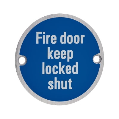 Touchpoint Fire Door Keep Locked Shut Door Sign - 75mm Diameter - Satin Aluminium