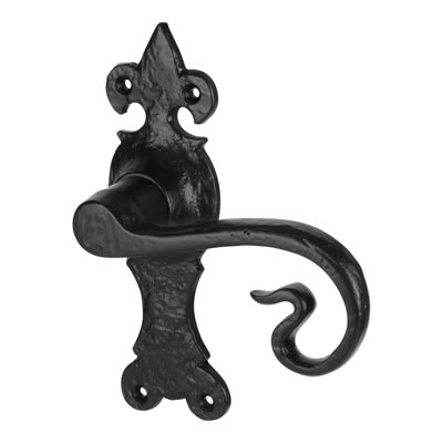 Olde Forge Antique Black Iron Curly Tail Latch Door Handle - Devon Range - 170 x 52mm
