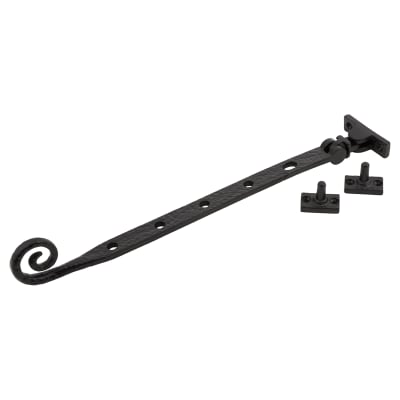 Olde Forge Curly Tail Casement Window Stay - 12"/300mm Length - Antique Black Iron
