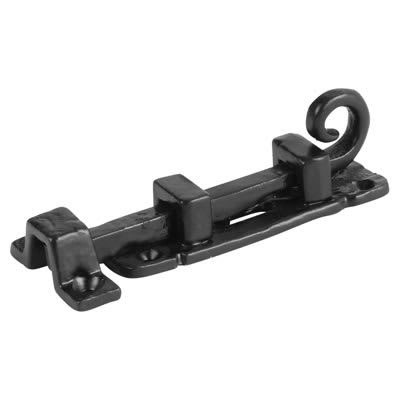Olde Forge Curly Tail Straight Barrel Bolt - 85 x 25mm - Antique Black Iron