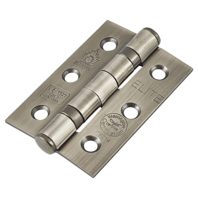 Twin Ball Bearing Grade 7 Butt Fire Door Hinge - 76 x 51 x 2mm - Antique Brass - Pair