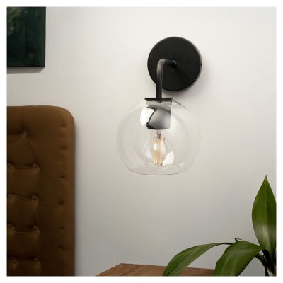 Altro Noord Knurled Indoor Wall Light - Matt Black Fittings and Domed Clear Glass Shade