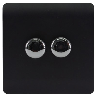 Trendi 150W 2 Gang 2 Way Screwless LED Rotary Dimmer Switch - Matt Black