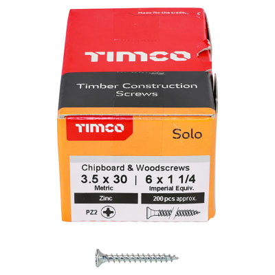 TIMCO Solo Chippy Pozi Countersunk Wood Screws - 3.5 x 30mm - Zinc Plated - Pack of 200
