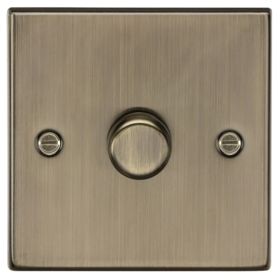 Knightsbridge 5-150W 1 Gang 2 Way Push On/Off Rotary Square Intelligent LED Dimmer - Antique Brass