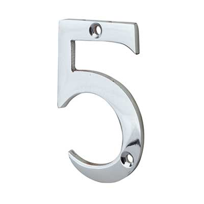 76mm Screw Fix Door Numeral - 5 - Polished Chrome