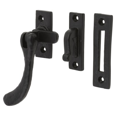 Olde Forge Bulb End Mortice & Hook Plate Casement Window Fastener - Reversible - Antique Black Iron