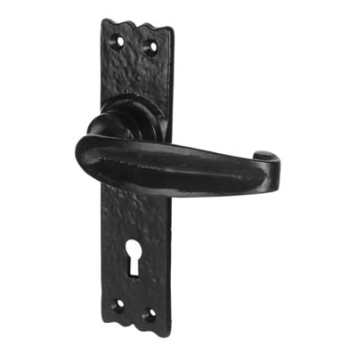 Olde Forge Tudor Lock Door Handle - Keyhole - 152 x 38mm - Antique Black Iron