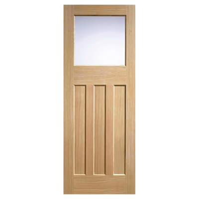 LPD DX 30's 1 Light Frosted Glazed Unfinished Solid Internal Door - 1981 x 762 x 35mm - Oak