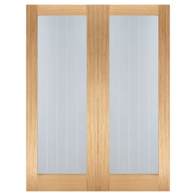 LPD Mexicano Pattern 10 Clear & Frosted Lines Unfinished Internal French Doors - 1981 x 1524mm - Oak