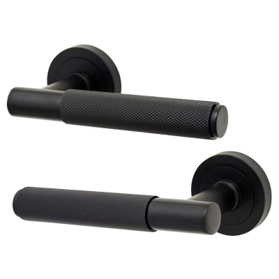 Altro Remi Knurled Door Handle on Rose - Matt Black