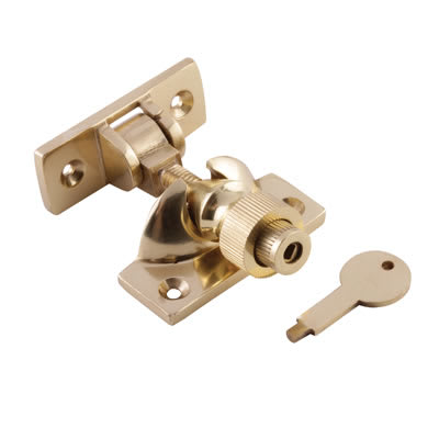 Hampstead Brighton Screw Pattern Locking Sash Fastener - 57 x 22mm - Polished Brass