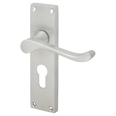 Touchpoint Satin Chrome Victorian Scroll Euro Lock Door Handle - 155 x 42mm