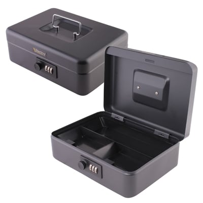 Sterling Cash Box with Combination Lock - 10" - Black