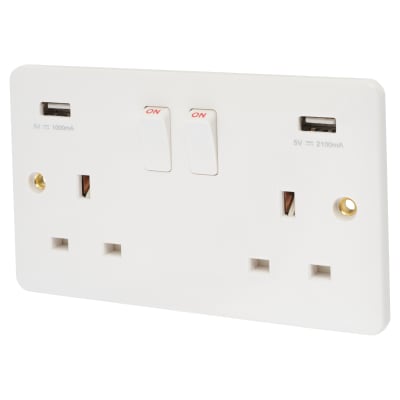 Touchpoint 13A 2 Gang USB Socket with 2 x USB - 3.1A - White