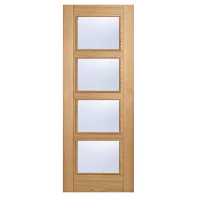 LPD Vancouver 4 Light Clear Glazed Pre-Finished Solid Internal Door - 1981 x 762 x 35mm - Oak