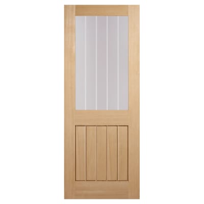 LPD Mexicano Half Light with Frosted Lines Pre-Finished Internal FD30 Fire Door - 1981 x 762mm - Oak