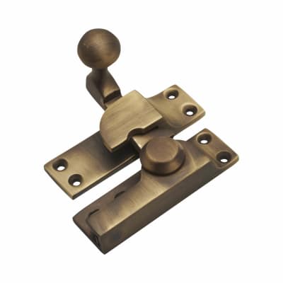 Hampstead Heavy Duty London Pattern Quadrant Arm Sash Window Fastener - 75 x 23mm - Antique Brass