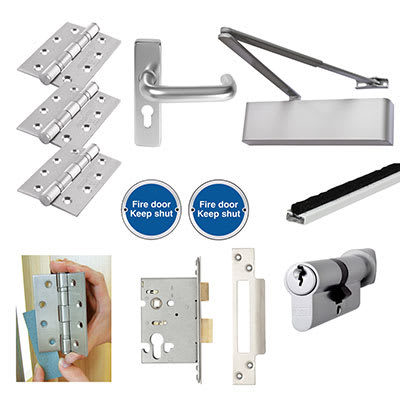 Heavy Duty Euro Lock on Backplate Fire Door Kit - Power Size 2-5 - Push/Pull Mounting - Aluminium
