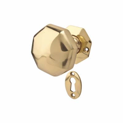 Altro Old English Heavy Pattern Hex Mortice Door Knob - 58mm Rose Diameter - Polished Brass