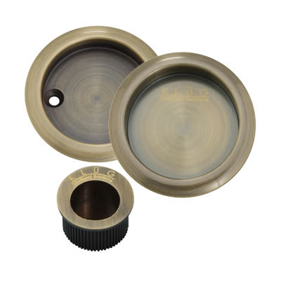 Klug Round 3 Piece Flush Handle Set - Antique Brass