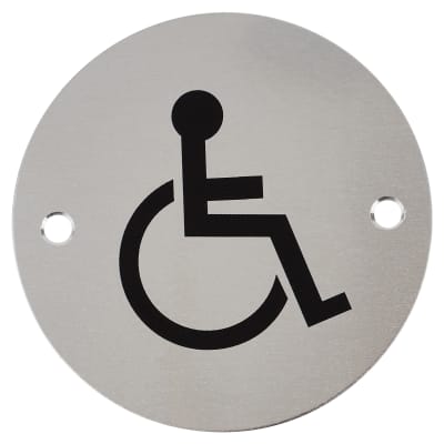 Touchpoint Disabled Toilet Door Sign - 75mm Diameter - Satin Aluminium