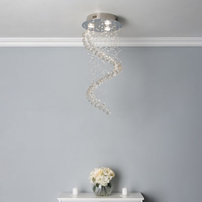 BHS Abyss 3 Light Chandelier Ceiling Light - Polished Chrome Fittings with Crystal Droplets