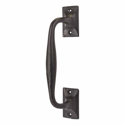 Olde Forge Offset Door Pull Handle - Screw Fix - 254 x 38mm - Antique Black Iron