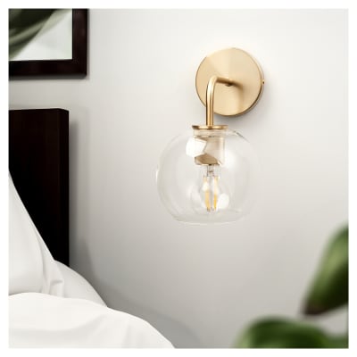 Altro Noord Knurled Indoor Wall Light - Satin Brass Fittings and Domed Clear Glass Shade