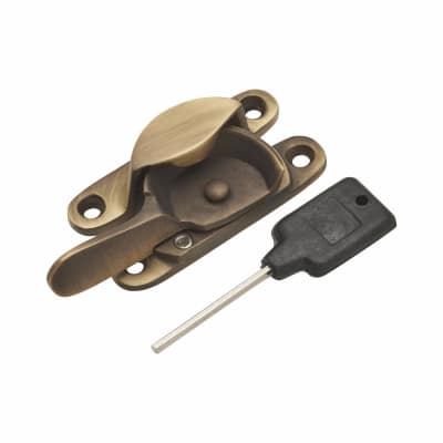Altro Heavy Duty 14mm Narrow Locking Fitch Sash Fastener - 65 x 14mm - Antique Brass