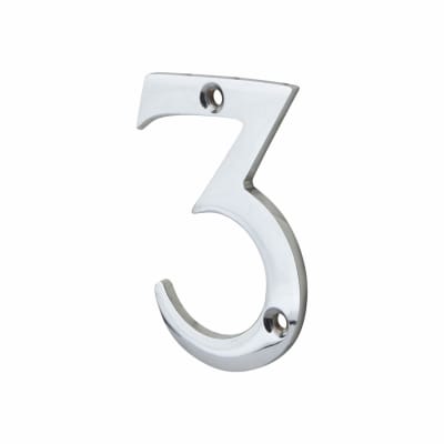 76mm Screw Fix Door Numeral - 3 - Polished Chrome
