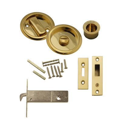 Klug Round Flush Privacy Set with Bolt - PVD Brass