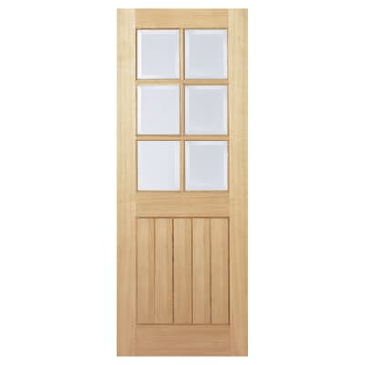 LPD Mexicano 6 Light Clear Glazed Bevelled Unfinished Solid Internal Door - 1981 x 610 x 35mm - Oak