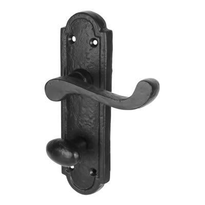 Olde Forge Antique Black Iron Scroll Bathroom Door Handle - Turnberry Range - 170 x 45mm