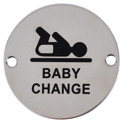 Altro Baby Change Door Sign - 75mm Diameter - Polished Stainless Steel