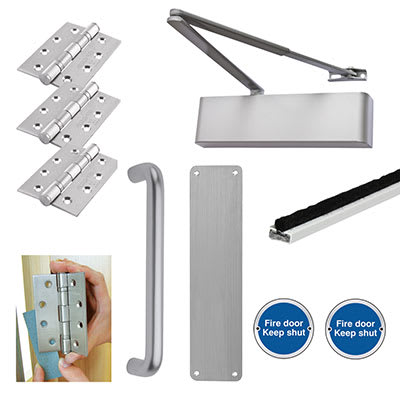 Heavy Duty Pull Door Handle Fire Door Kit - Power Size 2-5 - Push/Pull Mounting - Aluminium