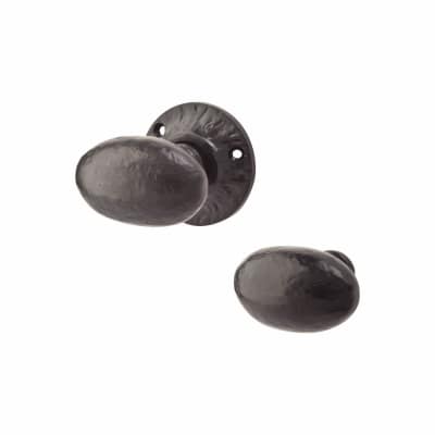 Olde Forge Oval Rim Door Knob - 64mm Rose Diameter - Antique Black