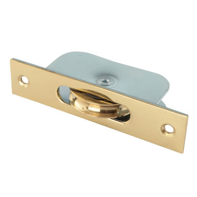 Altro Square Ball Bearing Sash Window Pulley - 44mm Curved Metal Wheel - Polished Brass