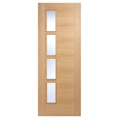 LPD Vancouver 4 Light Offset Clear Glazed Pre-Finished Solid Internal Door - 1981 x 686 x 35mm - Oak