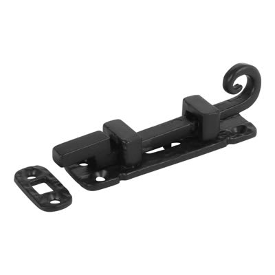 Olde Forge Curly Tail Necked Barrel Bolt - 85 x 23mm - Antique Black Iron