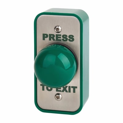 Press to Exit Green Dome Button - 89 x 43 x 50mm - Narrow - Stainless Steel