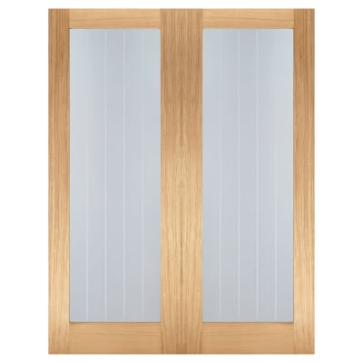 LPD Mexicano Pattern 10 Clear & Frosted Lines Unfinished Internal French Doors - 1981 x 1067mm - Oak