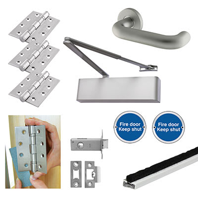 Heavy Duty Latch Door Handle on Rose Fire Door Kit - Power Size 2-5 - Push/Pull - Aluminium