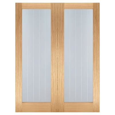 LPD Mexicano Pattern 10 Clear & Frosted Lines Unfinished Internal French Doors - 1981 x 1168mm - Oak