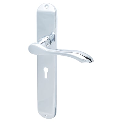 Hampstead Polished Chrome Keyhole Lock Door Handle - Long Plate - Altea Range - 240 x 41mm