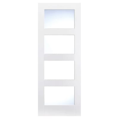 LPD Shaker 4 Light Clear Glazed Primed Solid Internal Door - 2040 x 826 x 40mm - White