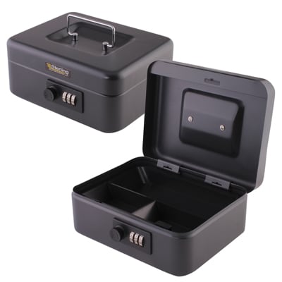 Sterling Cash Box with Combination Lock - 8" - Black