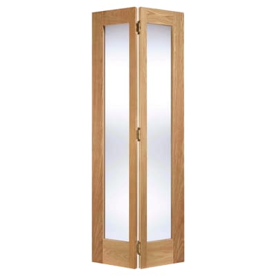 LPD Pattern 10 2 Light Clear Glazed Unfinished Solid Bi-Fold Internal Door - 1981 x 686mm - Oak