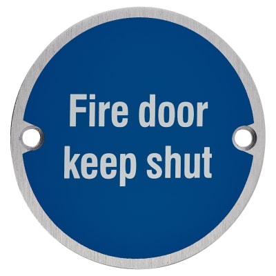 Touchpoint Fire Door Keep Shut Door Sign - 75mm Diameter - Satin Aluminium